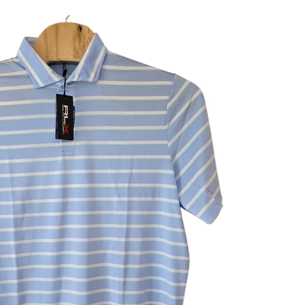 RLX Ralph Lauren Golf Polo Shirt Mens XL‎ Striped Light Blue Performance